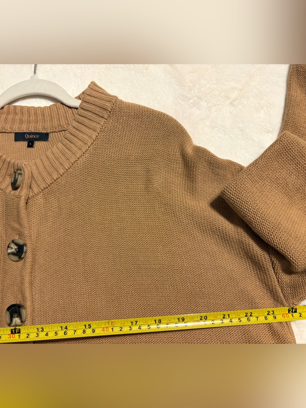 Quince Organic Cotton Cropped Cardigan Camel Large Quiet Luxury minimalist - Picture 9 of 12